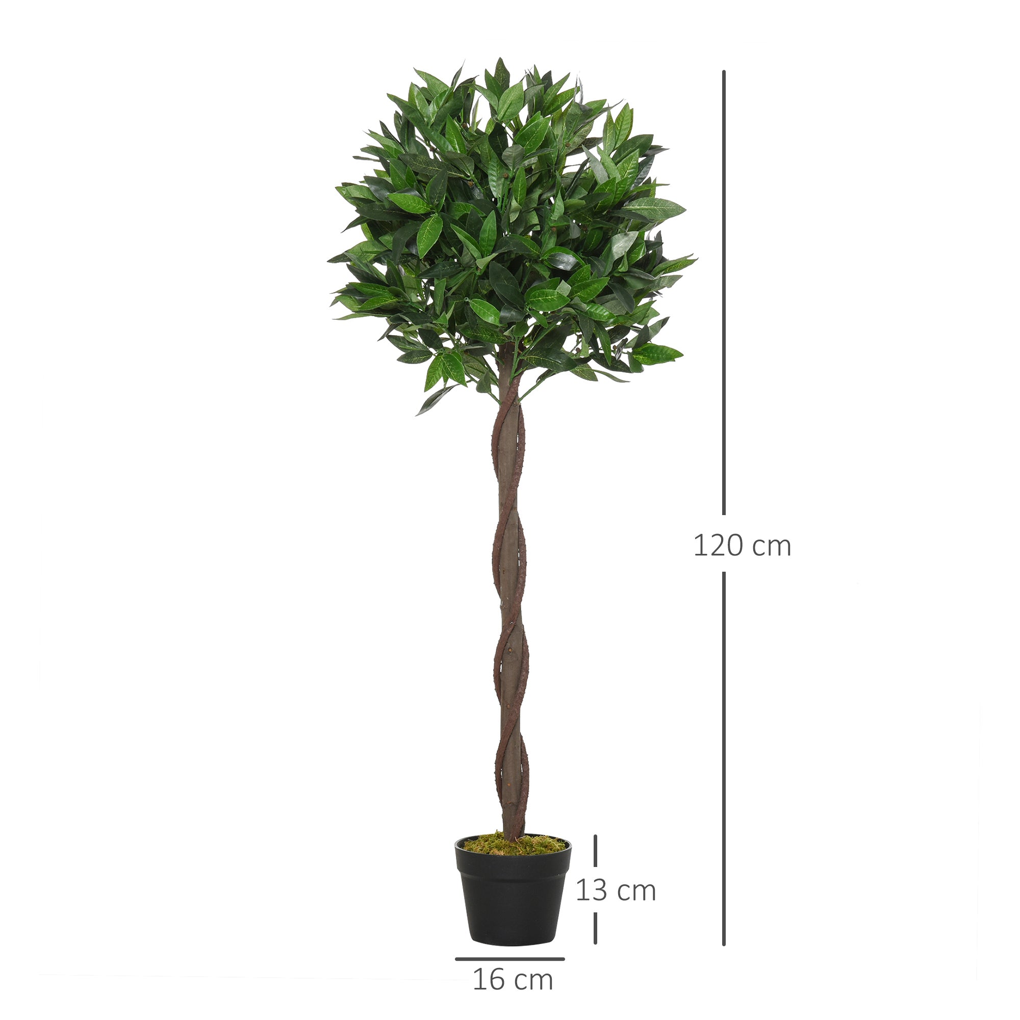 Outsunny Set Of 2 120cm/4FT Artificial Bay Laurel Topiary Trees w/ Pot Fake Indoor Outdoor Greenery Plant Home Office Garden Decor Green 