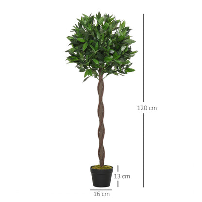 Outsunny Set Of 2 120cm/4FT Artificial Bay Laurel Topiary Trees w/ Pot Fake Indoor Outdoor Greenery Plant Home Office Garden Decor Green 