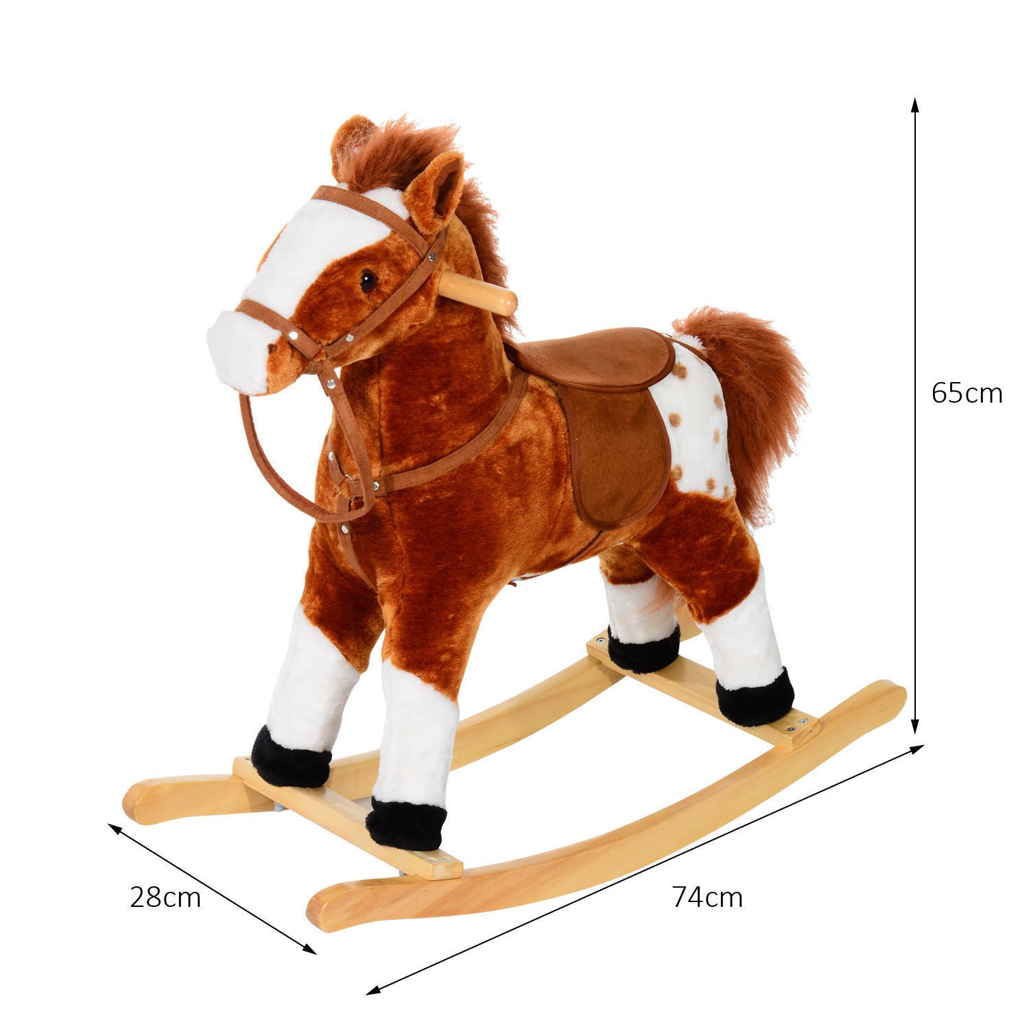 HOMCOM Baby Rocking Horse Plush Ride on Animals Rocker with Sound Handle Grip for kids 3-6 years - Brown 