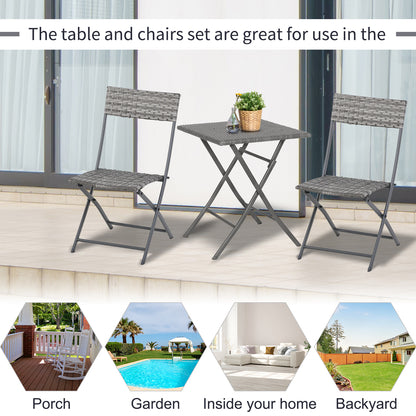 Outsunny 2-Seater Chair Bistro Set Garden Patio Table & Chair Black Rattan Furniture Grey 
