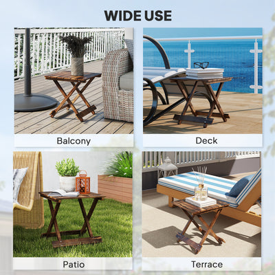 Outsunny Fir Wood Folding Coffee Table, Lightweight Small Garden Table with Slatted Top, Portable Folding Side Table for Balcony 