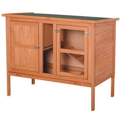 PawHut Wooden Guinea Pigs Hutches Elevated Pet Bunny House with Slide-Out Tray Openable Roof