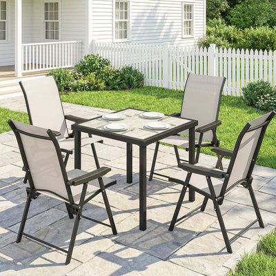 Outsunny 5 Pieces Outdoor Dining Set, Garden Dining Set for 4 with Square Table and Folding Chairs, Brown 