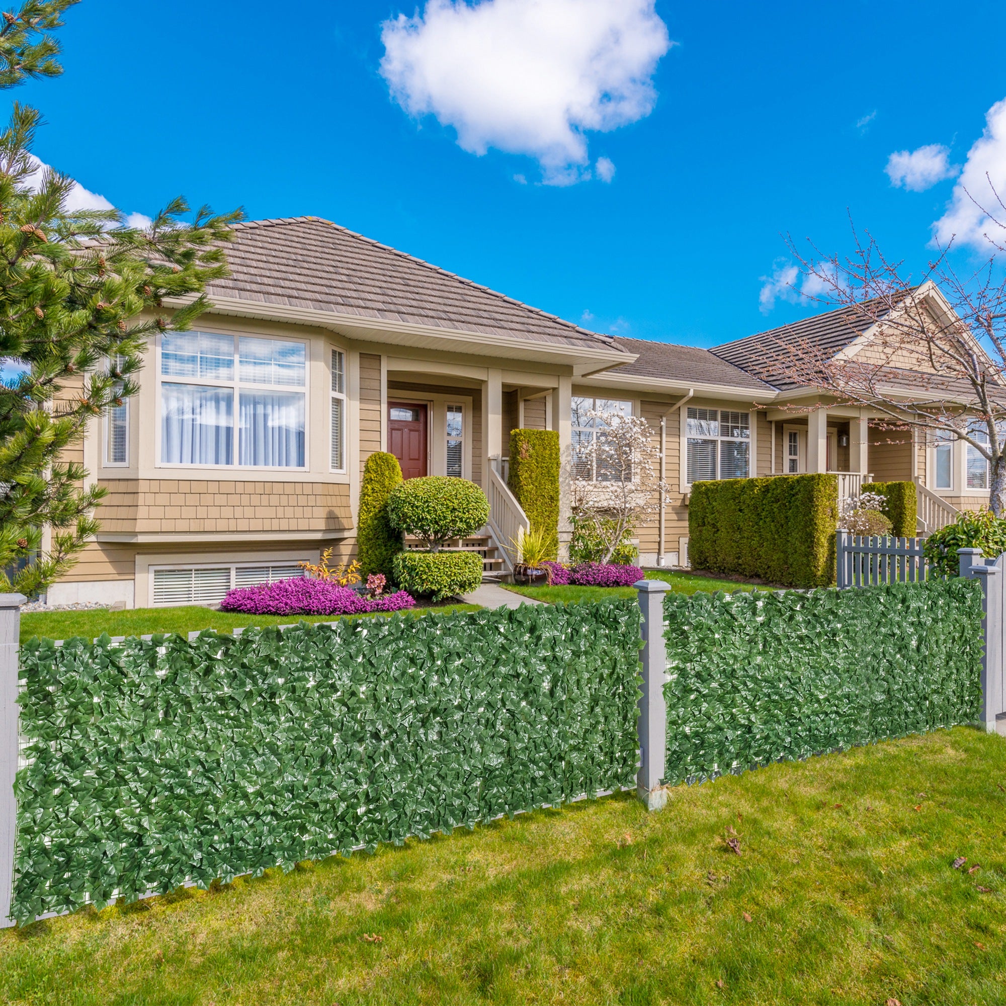 Outsunny 1-Piece Artificial Leaf Hedge Screen Privacy Fence Panel for Garden Outdoor Indoor Decor, Dark Green, 3M x 1M 