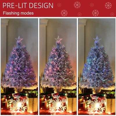 HOMCOM 2.5FT Prelit Artificial Tabletop Christmas Tree with Fibre Optics Holiday Home Xmas Decoration for Table and Desk, White 