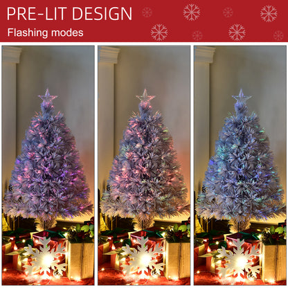 HOMCOM 2.5FT Prelit Artificial Tabletop Christmas Tree with Fibre Optics Holiday Home Xmas Decoration for Table and Desk, White 