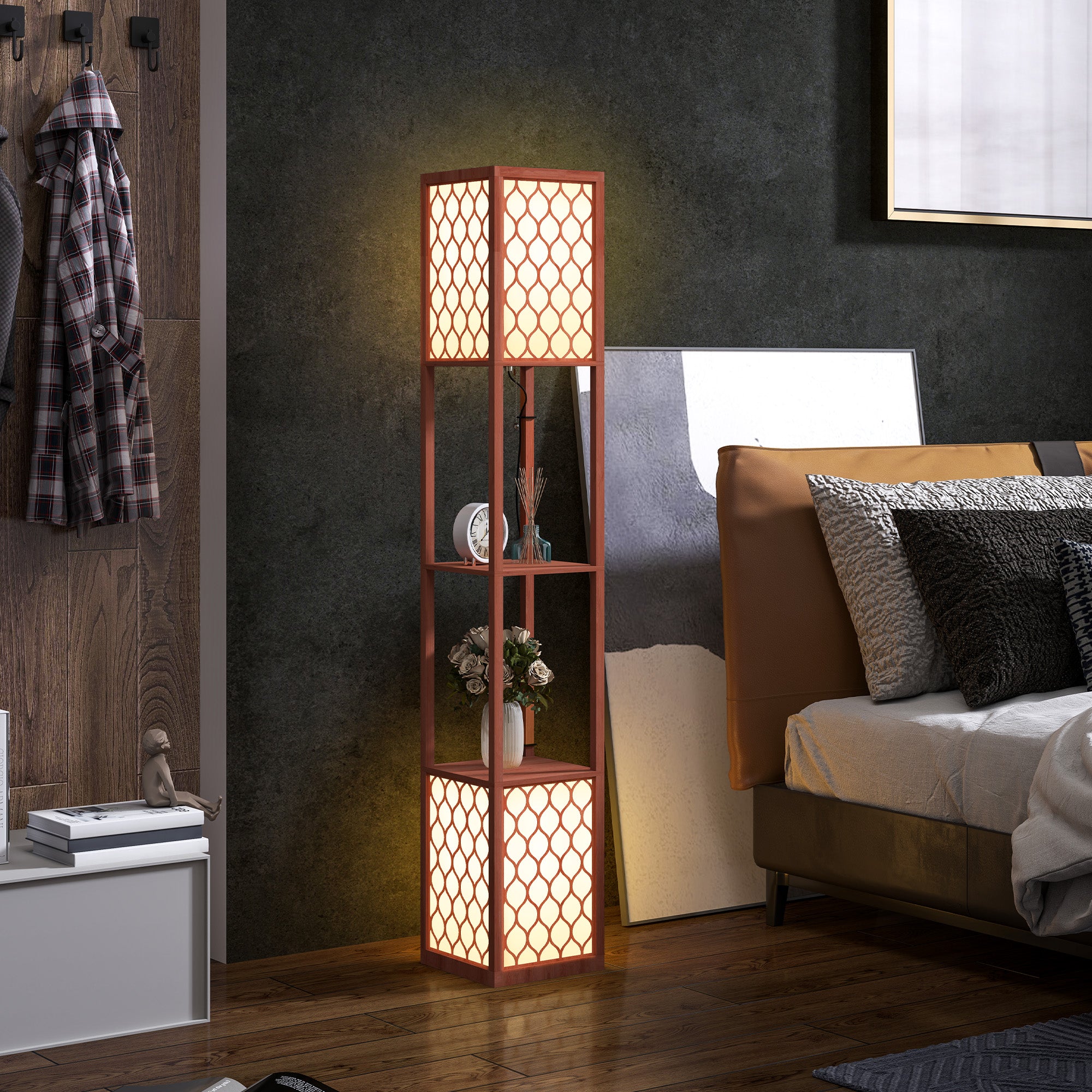 HOMCOM Duo Light Floor Shelves - Brown