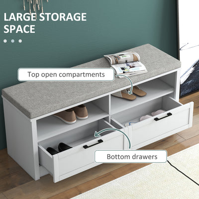 HOMCOM Shoe Bench with Removable Cushion, Shoe Storage Bench with Padded Seat, Open Compartments and Drawers for Entryway Hallway 