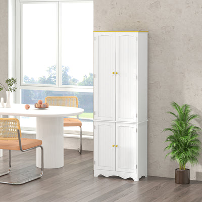HOMCOM Freestanding 4-Door Kitchen Cupboard, Storage Cabinet Organizer with 4 Shelves, White 