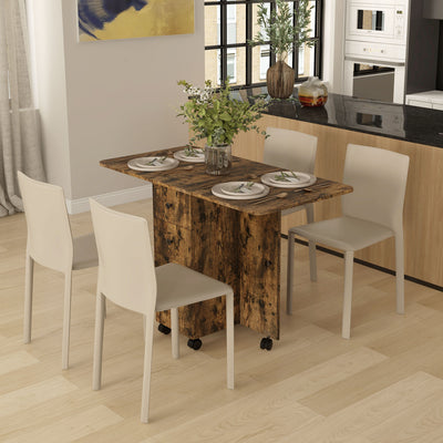 HOMCOM Multi-Storage Six-Person Drop Leaf Dining Table -  Rustic Brown 