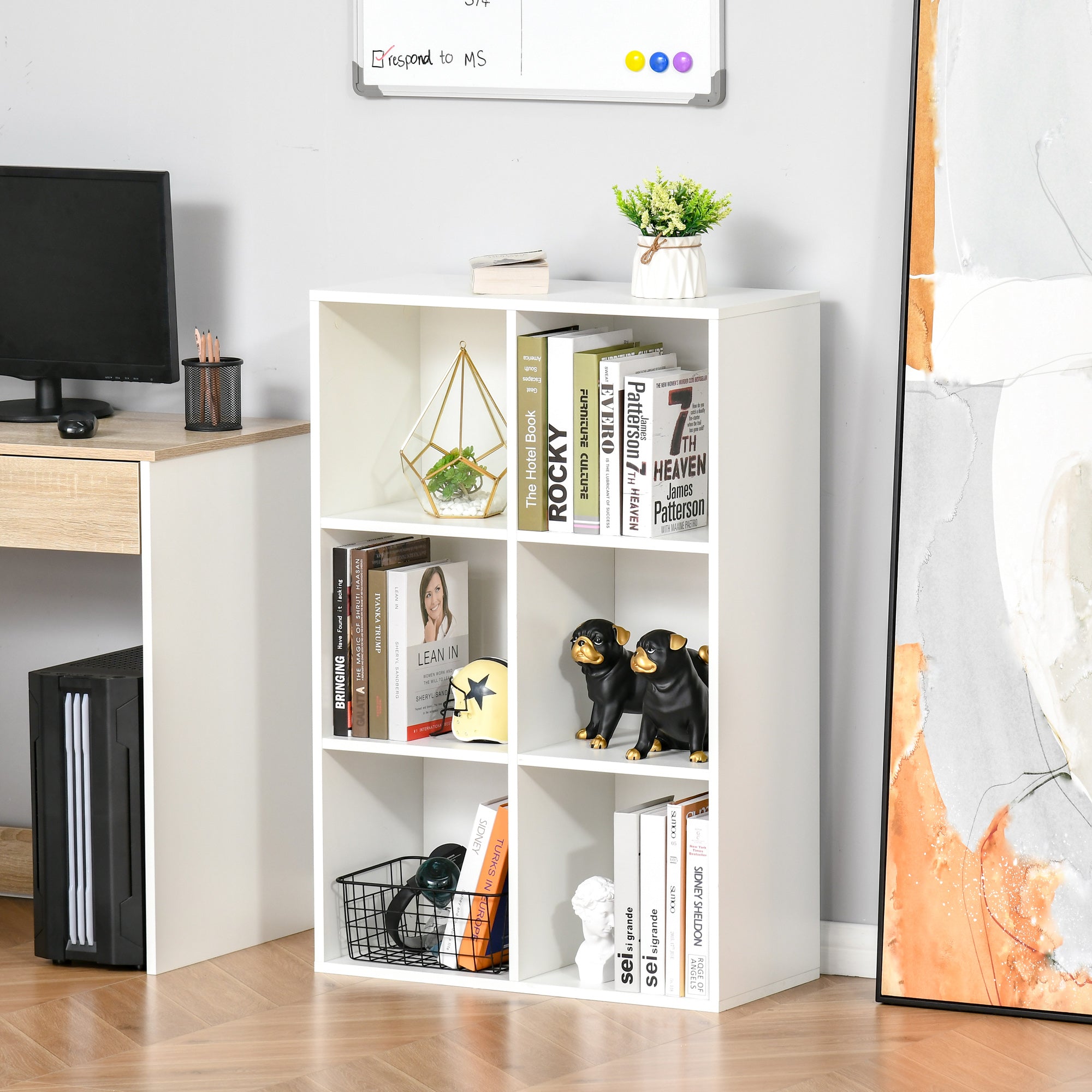 HOMCOM Six-Cube Bookcase - White Wood Effect 