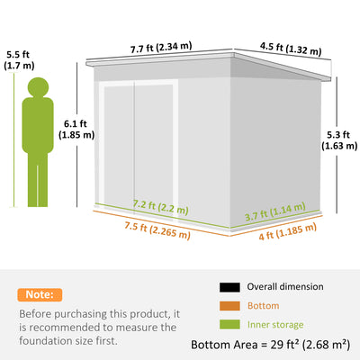 Outsunny 7.5 x 4.3ft Metal Garden Storage Shed, Waterproof Outdoor Shed with Triple Lockable Door, Gloves, Vents, Dark Grey 