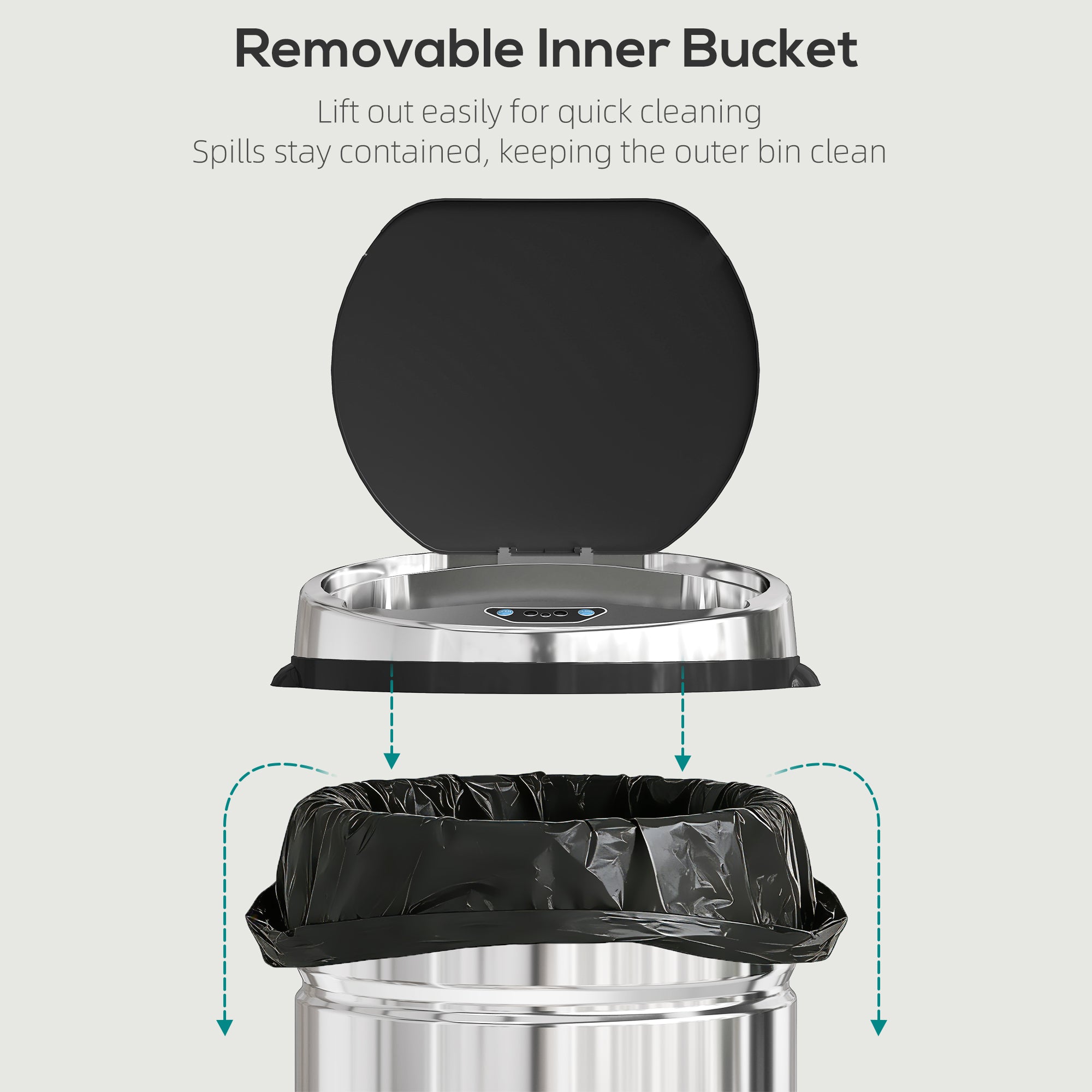 HOMCOM 42L Stainless Steel Sensor Bin - Silver Tone 