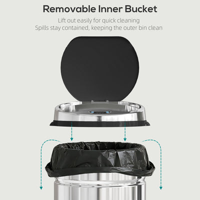 HOMCOM 42L Stainless Steel Sensor Bin - Silver Tone 