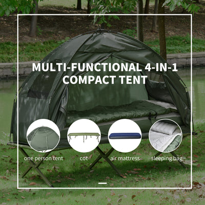 Outsunny 1 person Foldable Camping Tent w/Sleeping Bag Air Mattress Outdoor Hiking Picnic Bed cot w/Foot Pump 