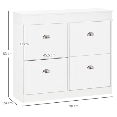 HOMCOM Shoe Cabinet with 4 Flip Drawers Wood Tipping Bucket Narrow Storage Cupboard with Adjustable Shelf Hall Organizer for Entrance Foyer White 