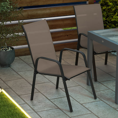 Outsunny Set of Four Stackable Mesh Seat Chairs - Grey 