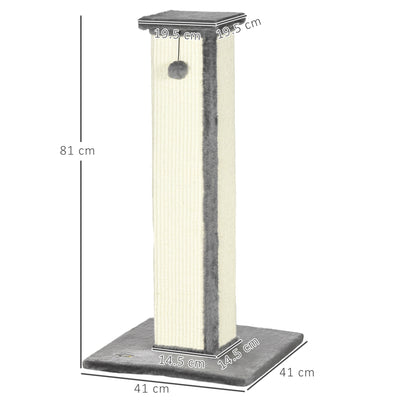 PawHut 81cm Cat Scratcher, Vertical Full Scratcher w/ Natural Sisal Rope, Hanging Ball, Soft Plush - Grey 