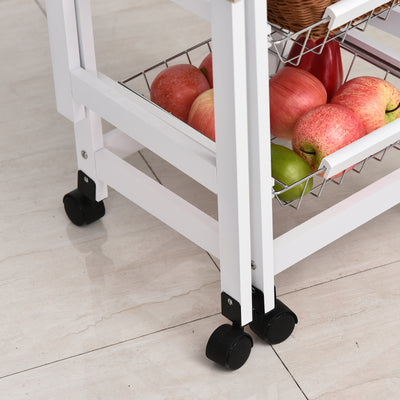HOMCOM Drop-Leaf Kitchen Cart Trolley w/ 3 Baskets Drawer Surface Top 6 Universal Wheels Rolling Storage Unit Kitchen Home Dining Island White Oak Tone 