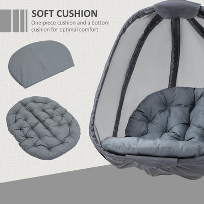 Outsunny Hanging Egg Chair, Folding Texteline Swing Hammock with Side Pocket, Cushion and Stand for Indoor Outdoor, Patio Garden Furniture, Grey 