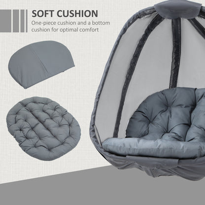 Outsunny Hanging Egg Chair, Folding Texteline Swing Hammock with Side Pocket, Cushion and Stand for Indoor Outdoor, Patio Garden Furniture, Grey