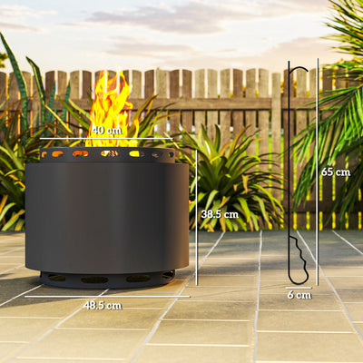 Outsunny Smokeless Fire Pit, 48.5cm Portable Wood Burning Firepit with Poker for Garden Camping Bonfire Party, Metal, Dark Grey 