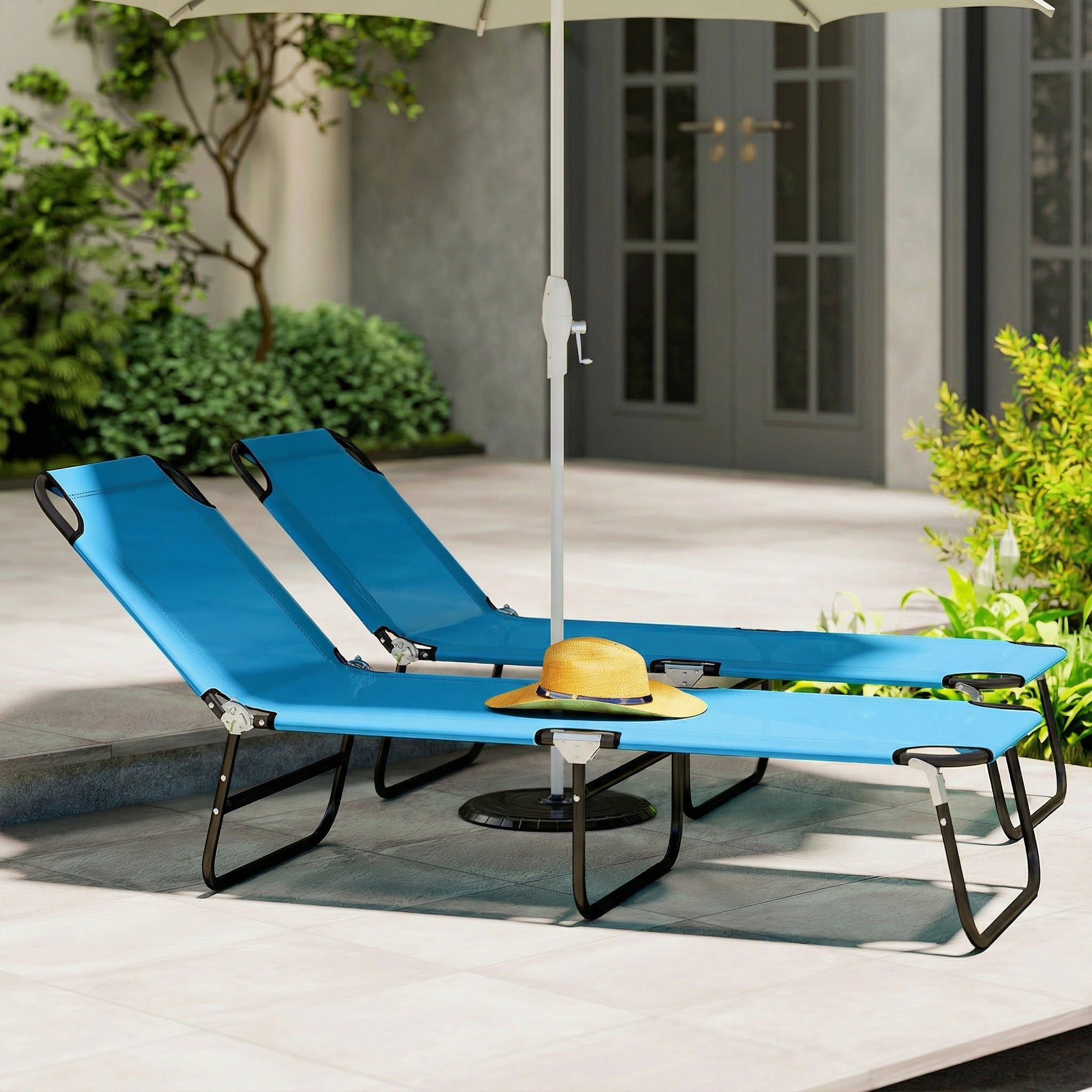Outsunny Garden Sun Lounger, with Five-Position Back - Sky Blue 