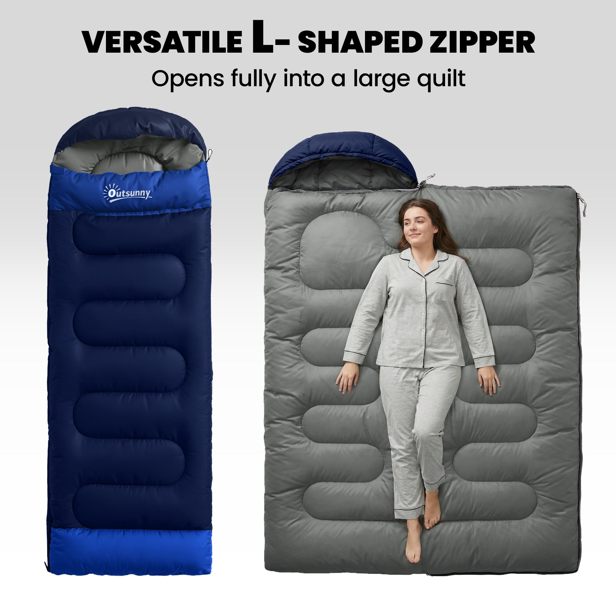Outsunny Sleeping Bag for Adults, Lightweight & Compact Sleeping Bag, 3 Seasons, Navy Blue 