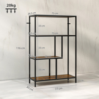 HOMCOM 4-Tier Bookshelf with Open Shelves - Rustic Brown 