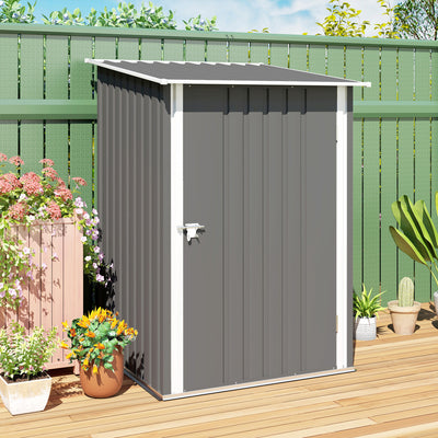 Outsunny 3.3 x 3.4ft Lean To Steel Garden Shed, with Locking Door - Grey