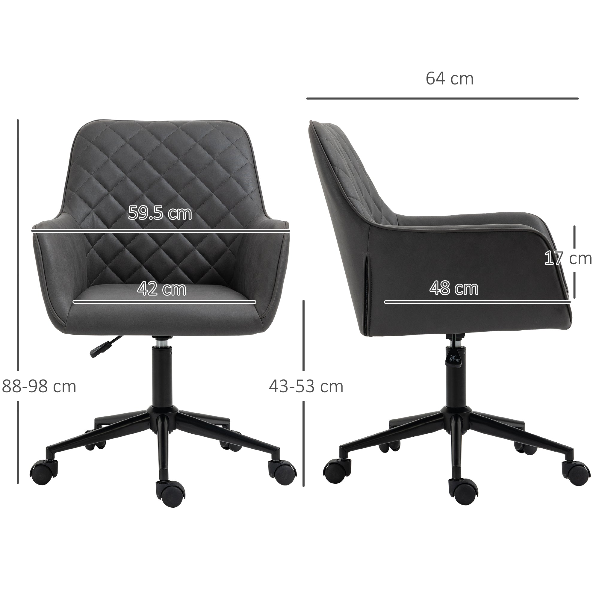 Vinsetto Office Desk Chair, Leather-Feel Fabric Computer Swivel Chair with Rolling Wheels and Adjustable Height for Home, Grey 