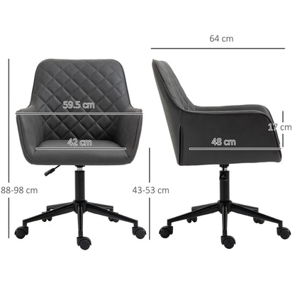 Vinsetto Office Desk Chair, Leather-Feel Fabric Computer Swivel Chair with Rolling Wheels and Adjustable Height for Home, Grey 