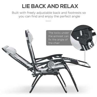 Outsunny Zero Gravity Lounger Chair, Folding Reclining Patio Chair with Padded Seat, Cup Holder, Soft Cushion and Headrest for Poolside, Camping, Light Grey 