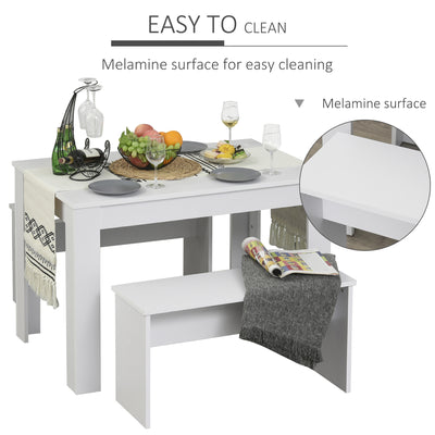 HOMCOM Kitchen Dining Table and 2 Benches Set, Table and Chairs Set for Limited Space, White 