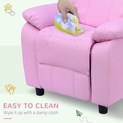 HOMCOM Kids Sofa Armchair Toddler Recliner Children's  Chair Lounger Games Chair  PU Leather w/ Storage  (Pink) 