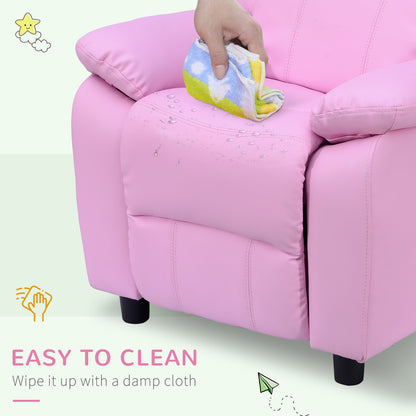 HOMCOM Kids Sofa Armchair Toddler Recliner Children's  Chair Lounger Games Chair  PU Leather w/ Storage  (Pink) 