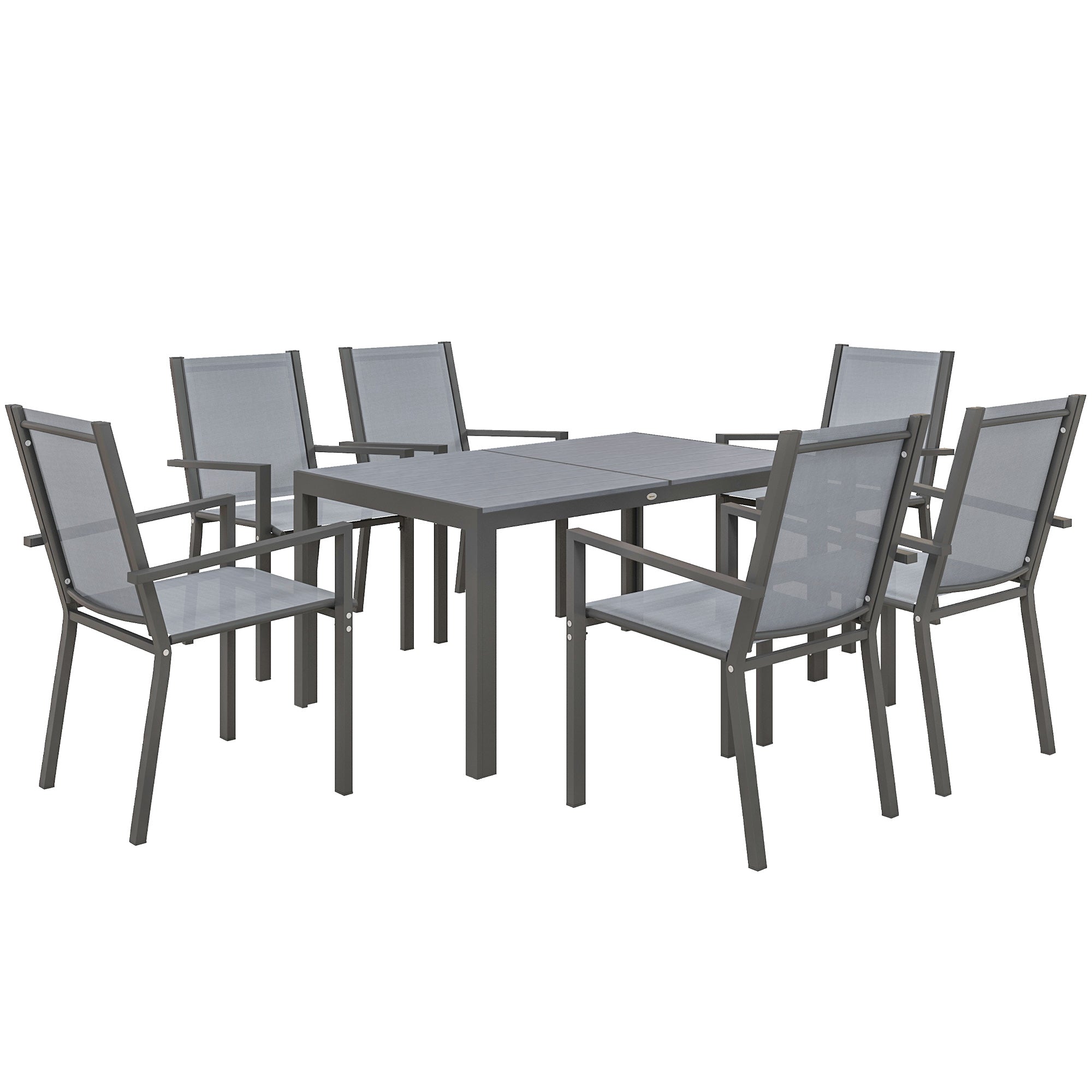 Outsunny Seven-Piece Garden Dining Set, with Plastic Wood-Top Table - Grey 