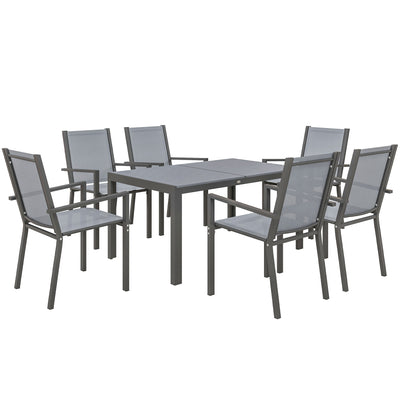 Outsunny Seven-Piece Garden Dining Set, with Plastic Wood-Top Table - Grey 