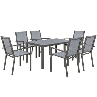 Outsunny Seven-Piece Garden Dining Set, with Plastic Wood-Top Table - Grey 