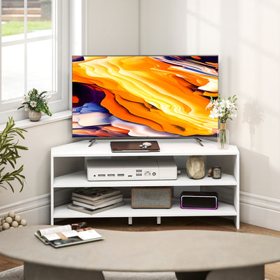 HOMCOM Corner TV Stand with 2 Open Shelves for 47 Inch TV - White 