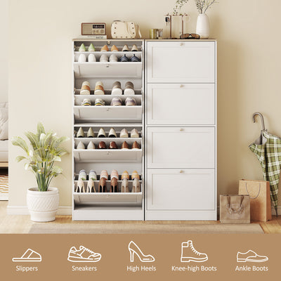 HOMCOM Modern Compact Four-Drawer Shoe Storage Cabinet - White 