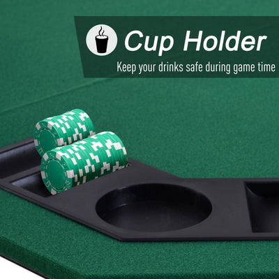 HOMCOM 1.2m/48 Inches Foldable Poker Table Top 8 Players Blackjack Tables Chip Trays 