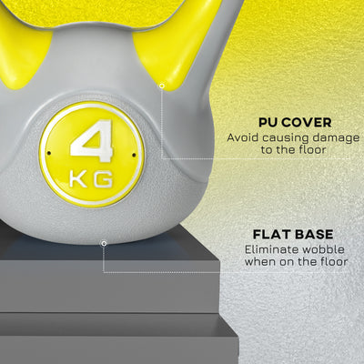 SPORTNOW Kettlebell, 4kg Kettle Bells with Handle for Home Gym Weight Lifting and Strength Training, Yellow and Grey 