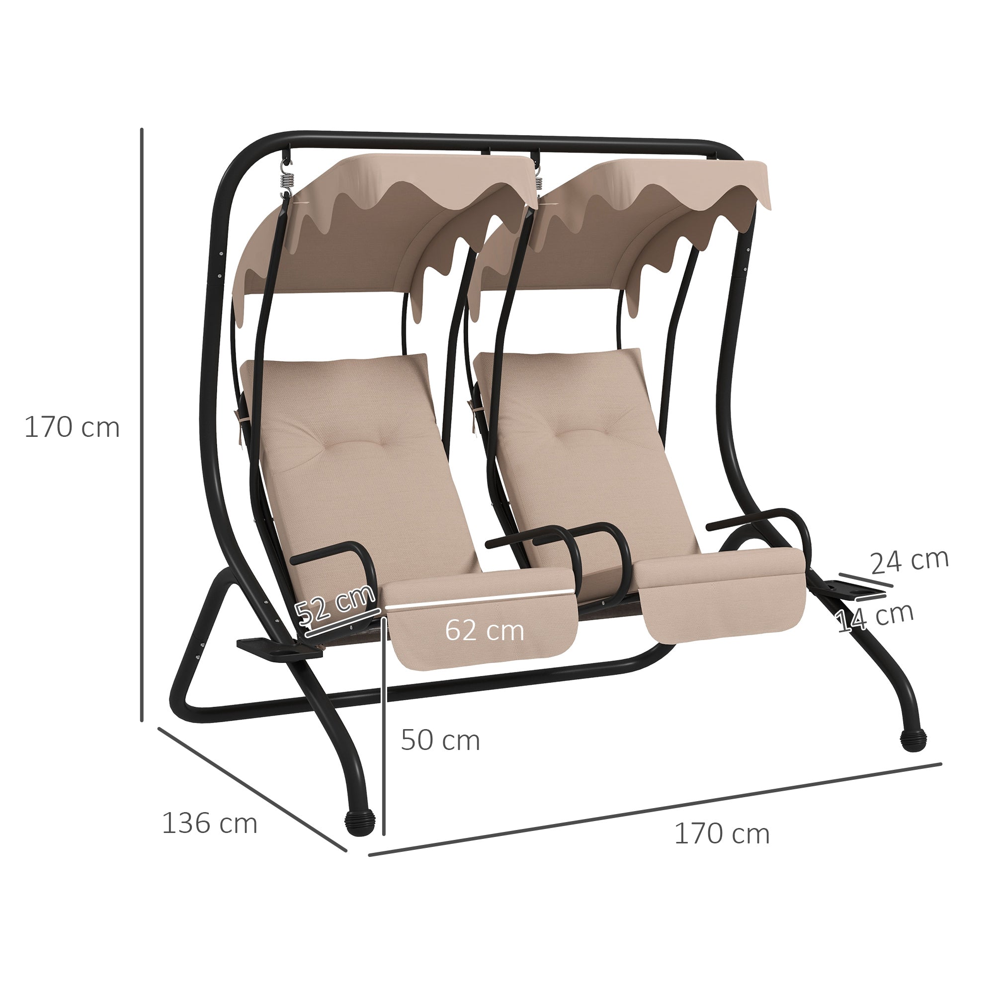 Outsunny Two-Seat Garden Swing Chair, with Protective Canopy - Beige 