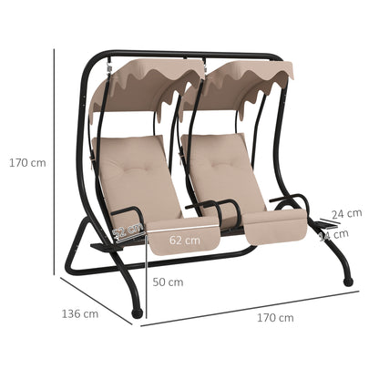 Outsunny Two-Seat Garden Swing Chair, with Protective Canopy - Beige 