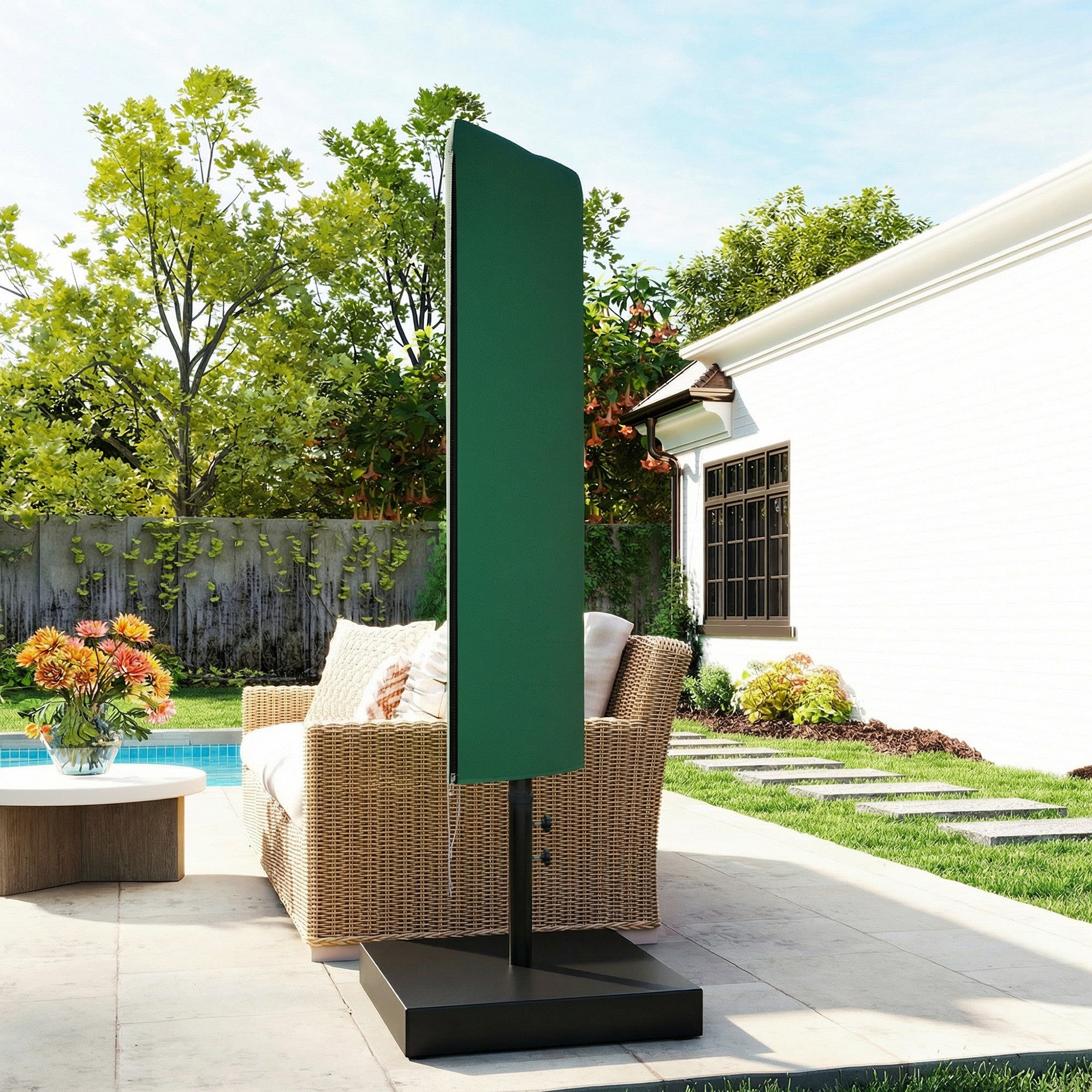 Outsunny Garden Parasol Cover, Outdoor Patio Umbrella Protector Weatherproof Garden Patio for 2-4.6m Parasol, Dark Green 