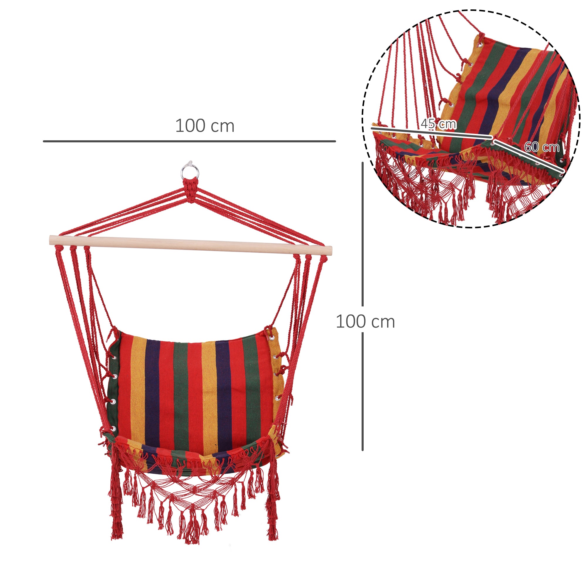 Outsunny Hammock Chair Swing Colourful Striped Tree Hanging Seat Porch Indoor Outdoor Fabric Garden Furniture 