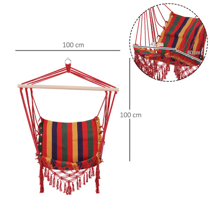 Outsunny Hammock Chair Swing Colourful Striped Tree Hanging Seat Porch Indoor Outdoor Fabric Garden Furniture 