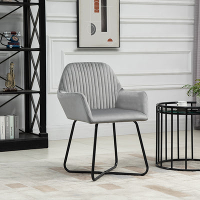 HOMCOM Modern Arm Chair Upholstered Accent Chair with Metal Base for Living Room Grey 