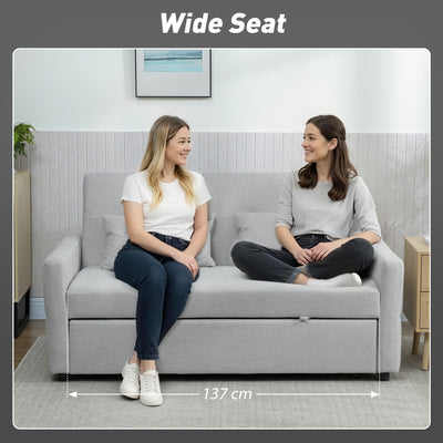 HOMCOM Three-Way Two-Seater Sofa Bed - Light Grey 